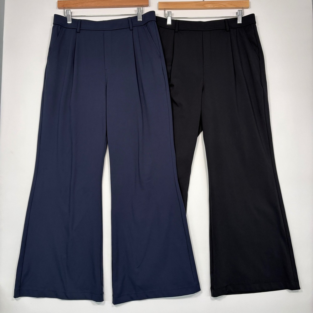 Halara Women Wide Leg Dress Pants XL Navy Black Pleated High Waist Trousers